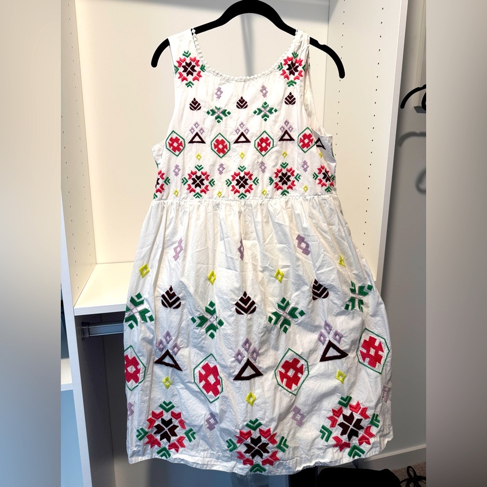 Bold, Colorful Anthropologie Embroidered Summer Dress with Unique Back